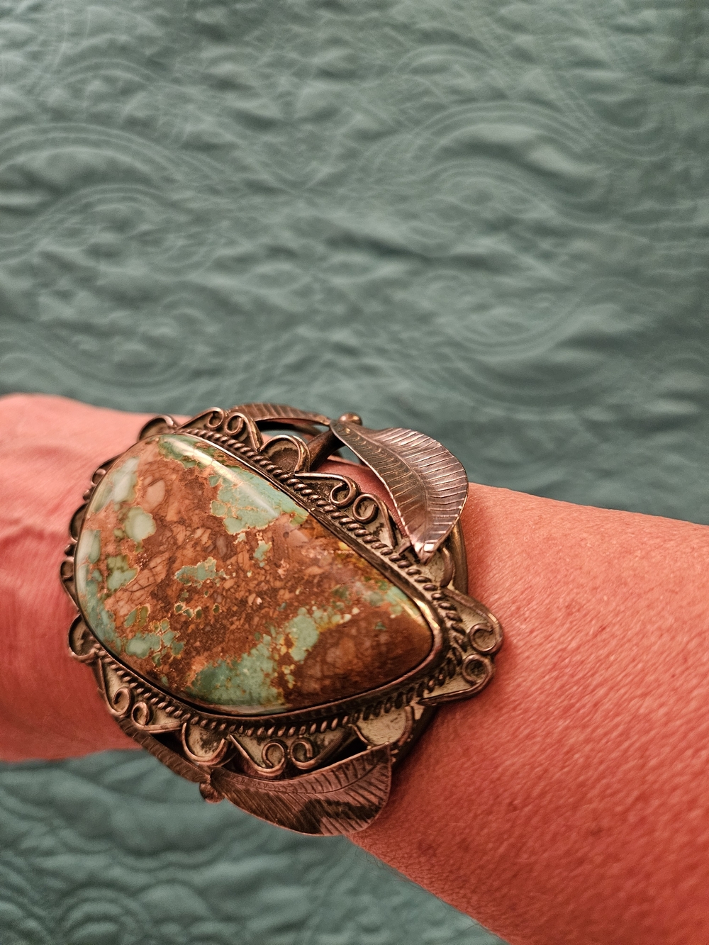 Navajo Style Turquoise and Copper Stone Statement Cuff Bracelet